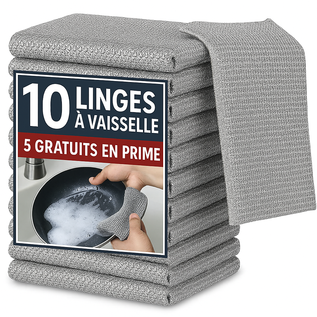 Torchons de Cuisine Ultra-Désincrustants™ – Ensemble de 10 Linges Réutilisables à Surface Abrasive ✨